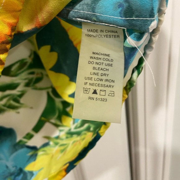 Chaus Sunflower Print V Neck Short Sleeve Drawstring Waist Blouse Size L - Picture 8 of 11